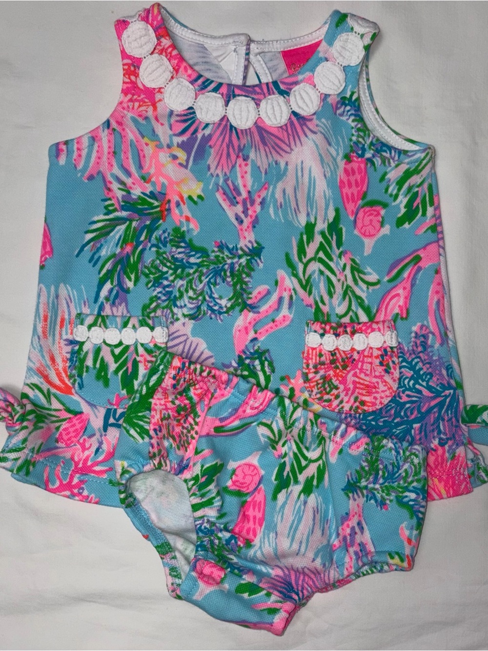 Lily Pulitzer pink and turquoise coral reef dress with bloomers sz 6-12 months